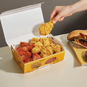 Cajas de Cartón Plegables Personalizadas para Alitas de <span class=keywords><strong>Pollo</strong></span> Frito Coreano y Papas Fritas con Bandeja para Salsa, Empaque para Llevar al por Mayor - Product Image 1