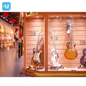 Electric Guitar Custom Shop Display Shelf Design Lighting Lockable Wooden Glass Guitar Display Showcase For Musical Instruments