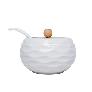 O tempero cerâmico branco pode ajustar-se com apoio do bambu, garrafa transparente do tempero do vidro, com três gavetas pequenas. - Product Image 3