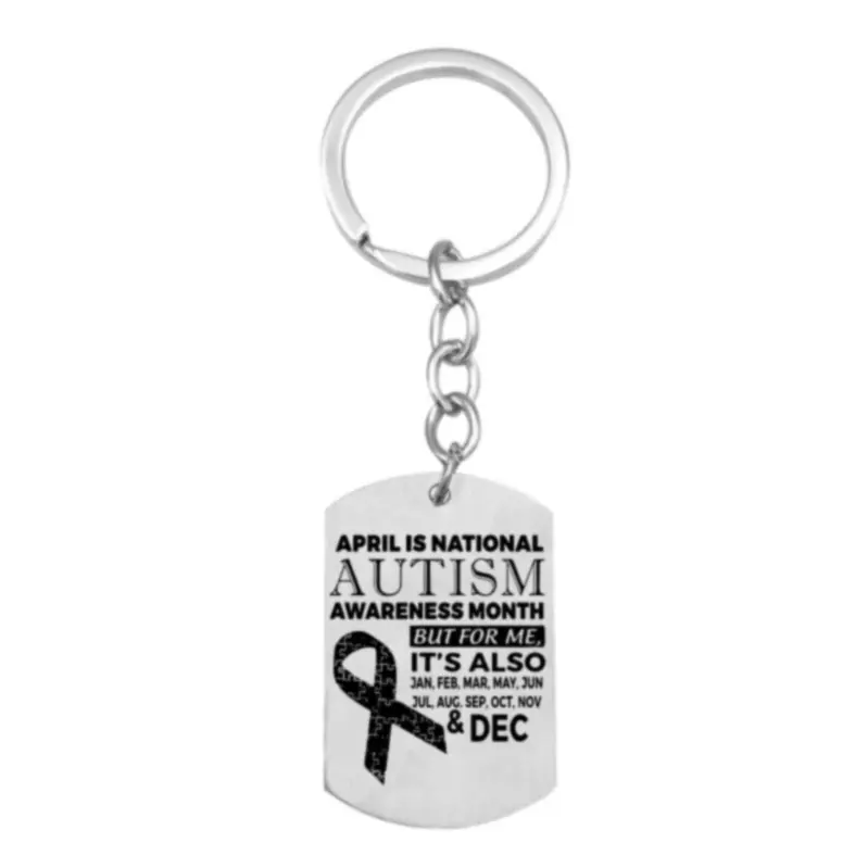 Stainless Steel Autism Awareness Car Key Ring Puzzle Pieces Design Dog Tag Pendant Key Chain