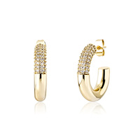 Boucles d'oreilles en zircon pavé doré et argenté pour femmes - Base en laiton hypoallergénique, éclat élégant pour le bureau et les soirées