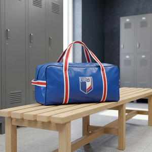 Sac de sport Prime Bags, grand format, robuste, en bâche bleue imperméable, avec fermeture éclair, doublure en polyester de haute qualité, sangles blanches et rouges - Product Image 1