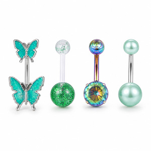 Lot de 4 Piercings de <span class=keywords><strong>Nombril</strong></span> Papillon à Bille, Bestseller, en Acier Inoxydable avec Paillettes en <span class=keywords><strong>Plastique</strong></span> Transparent, Bijoux Quotidiens - Product Image 6
