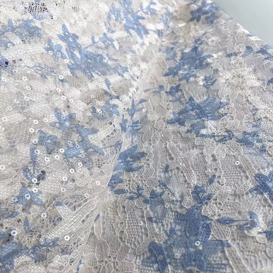 ウェディングドレス用のシンプルなデジタル印刷3mm透明スパンコール刺Embroideryレース生地