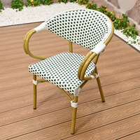 Chaise d'extérieur avec accoudoir pour patio, cadre en aluminium imitant le bambou, style français, bistro, café