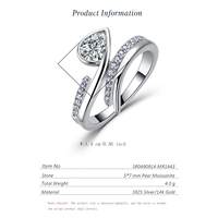 Bague de promesse en argent sterling S925 avec moissanite taille poire, bande torsadée ouverte, 1,0 CTW, pierres latérales pavées, pour femme