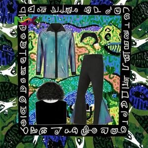 Costume d'Halloween Hippie <span class=keywords><strong>des</strong></span> années 1960-1970 pour Adultes Hommes, Tenue Brillante de <span class=keywords><strong>Chanteur</strong></span> Disco, Pantalon Patte d'Éléphant Évasé en Polyester - Product Image 3