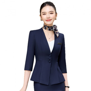 Women's Blue Suit Set Short Skirt Professional Reception Uniform Business Work Wear - Product Image 5
