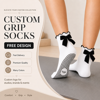 Chaussettes de yoga antidérapantes personnalisées avec logo et nœud pour femmes, chaussettes de Pilates et de barre avec grip, chaussettes de fitness antidérapantes en coton