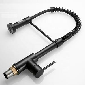 النحاس مقبض واحد ذراع واحد الربيع ماتي الأسود سحب أسفل بالوعة المطبخ مقبض واحد صنبور - Product Image 3