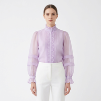 Chemisier Romantique Pastel Transparent à Volants, Blouse Sexy en Organza à Manches Lanterne, Haut Esthétique Coquette Vintage pour Femme, Personnalisable OEM