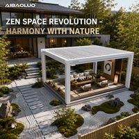 Pérgola Moderna Zen con Techo de Láminas Motorizadas, de Aluminio, para Jardín, Casa de Té, Espacio Privado de Retiro y Meditación