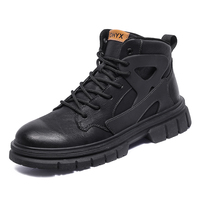 Bottes de randonnée montantes pour hommes, grandes tailles, à jambes larges, en cuir, à lacets, semelle extérieure en caoutchouc, style moto, décontractées, pour la marche, personnalisables OEM/OEM