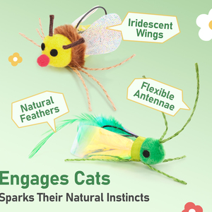 Set di ricariche per bacchette teaser per gatti con insetti realistici, ali iridescenti e piume naturali, durevoli, per prolungare la durata della bacchetta a spirale - Product Image 3