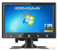 Moniteur de sécurité 7 pouces, résolution 1024x600, petit moniteur d'ordinateur, télécommande avec haut-parleurs intégrés, entrée HDMI/VGA/BNC, PC