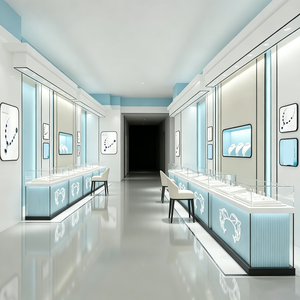 Présentoir de bijouterie minimaliste beige <span class=keywords><strong>avec</strong></span> comptoir incurvé <span class=keywords><strong>avec</strong></span> vitrine centrale, solutions d'affichage au détail - Product Image 6