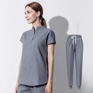 女性磨砂上衣经典v领瑜伽慢跑裤医疗护理制服磨砂套装 - Product Image 4