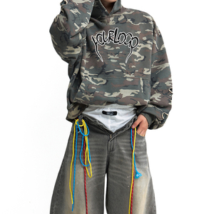 Custom Vintage Streetwear <b>Camo</b> Printed Embroidery Camouflage <b>Hoodie</b> <b>for</b> <b>Men</b> 100% Cotton Autumn Oversized Eco-Friendly Breathable - Product Image 1