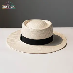 Shinehats 2024 OEM Classic Pork Pie Bowler Paper White Women Ladies Unisex Summer Sun Gambler Sombrero Straw Hat With Black Band