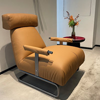 Fauteuil à bascule en cuir véritable minimaliste italien avec pieds en métal - Canapé simple moderne pour salon et balcon