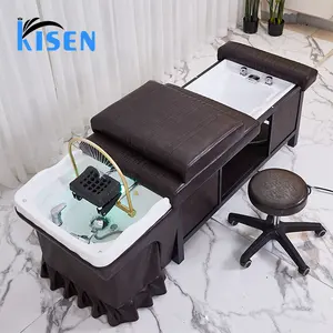 Кровать-шампунь для массажа с постоянной температурой фумигации Kisen с креслом техника и ванной для ног для использования в салоне