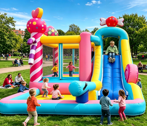 Château gonflable aquatique Candy Land avec double toboggan et piscine, château <span class=keywords><strong>de</strong></span> saut commercial pour enfants, château gonflable à louer - Product Image 1