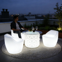 Ensemble de salon de jardin avec table ronde à LED, canapé à LED, mobilier en plastique pour discothèque, chaise, table, lumière pour fête et événement