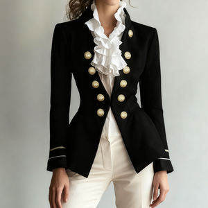 <span class=keywords><strong>Traje</strong></span> <span class=keywords><strong>de</strong></span> <span class=keywords><strong>Mujer</strong></span> <span class=keywords><strong>de</strong></span> Lana Mezclada <span class=keywords><strong>de</strong></span> Alta Gama, Estilo Retro, Cuello en V con Botones Dorados, Color Negro, Venta Directa <span class=keywords><strong>de</strong></span> Fábrica - Product Image 2