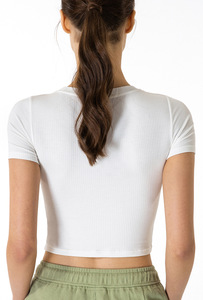 Wholesale Solid Color Women's Spring and Summer Short-sleeved T-Shirt Short Slim Sports Running Yoga <strong>Top</strong> <strong>Ladies</strong> Gym <strong>Top</strong> - Product Image 3