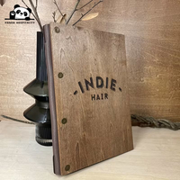 Carpeta de Menú Clásica con Cordón Elástico, Tamaño A4, Logotipo Grabado Personalizado, Cubierta de Madera, Elegante, para Restaurante u Hotel