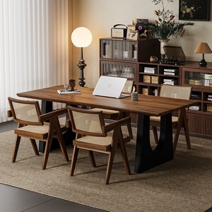 Mesa de Comedor de Madera Maciza Color Nogal, Rectangular, Multiusos, Combinación de Escritorio para Sala de Estar - Product Image 2