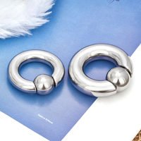 Cincin Bola Captive Bead Grosir Ukuran Besar Bahan Stainless Steel BCR Berhiaskan Zirkon untuk Hidung, Lapis Perak/Hitam/Emas, Perhiasan Unisex