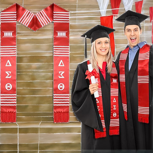 Écharpe de graduation rouge et blanche avec pompon rouge pour les diplômés 2025, accessoires scolaires en satin africain, 72x4 pouces, unisexe adulte - Product Image 2