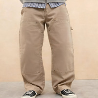 OEM Pantalon décontracté pour homme en toile épaisse d'été, coupe droite, imprimé à la taille, en coton, avec rivets et décorations à rayures, effet froissé, service OEM