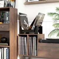 ZC Schwarzer Vinyl-Plattenhalter Bambus-Displayständer Tragbares LP-Rack für Wohnzimmer Alben-Sammlung Geschenkidee