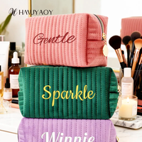 Nouvelle Trousse de Maquillage Portable Pliable à Grande Capacité, en Velours Rayé Matelassé, avec Fermeture Éclair et Poignée Souple, pour le Voyage Transfrontalier