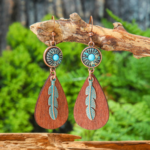 Bohemian <b>Chandelier</b> Earrings Alloy Antique Bronze Plated <b>Feather</b> Design Women's Fashion Dangle Earrings - Product Image 5