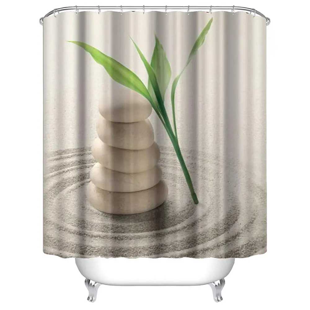 Bathroom Shower Curtain 3D Printed Stone Plant Sand Bath Curtains Waterproof Polyester Door Curtain With Hooks(180*180cm)