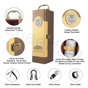 <span class=keywords><strong>Meilleur</strong></span> cadeau d'affaires Portable en cuir Pu boîte à bouteille de vin unique coffret cadeau boîte à vin de bonne qualité avec 4 Kit d'<span class=keywords><strong>outils</strong></span> pour le vin - Product Image 5