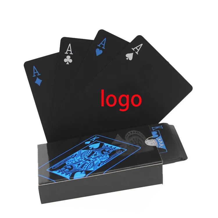Yeni kaliteli plastik PVC Poker pürüzsüz su geçirmez siyah iskambil kartları altın kaplama yaratıcı hediye dayanıklı Poker tahta oyunları altın kırmızı