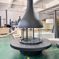 Cheminée murale suspendue MEISU.CH en verre en forme de corne, style rétro, pour intérieur, avec insert en bois et flamme flottante
