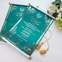 Invitación de desplazamiento de flor Rosa lámina de oro verde azulado personalizada para corte de lujo estilo Retro Vintage boda cumpleaños evento Gala
