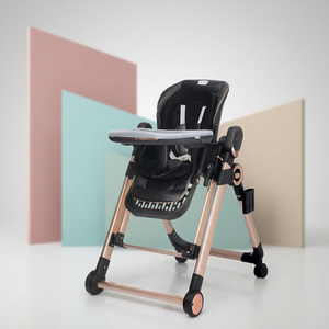 Chaise haute pour bébé, plateau double couche, roues universelles silencieuses, hauteur réglable, coton doux pour la peau, cadre épaissi, ceinture de sécurité - Product Image 1