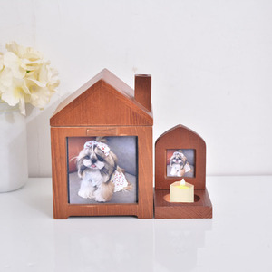 Pet anıt Urn kutusu ahşap ev şekli ve mumluk evcil hayvan vazosu kişiselleştirilmiş fotoğraf çerçevesi ile köpek kedi külleri için - Product Image 2
