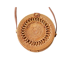 Sac à bandoulière rond en paille, best-seller d'Indonésie, avec sangle en cuir, sac de plage estival - Product Image 1