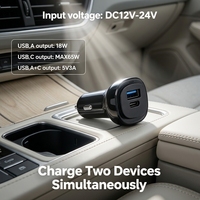 Cargador de coche de 65W con doble puerto de carga rápida USB A y USB C, adaptador de encendedor de cigarrillos de alta estabilidad para vehículos