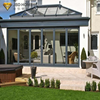 JBDhome Moderno Aluminio Vidrio Sunroom Barato Marco de madera prefabricado con techo plano templado para residencial Villa Solarium