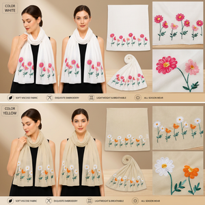 Écharpe florale en viscose brodée, châle léger et respirant pour femme, accessoire de mode pour le quotidien au printemps - Product Image 2