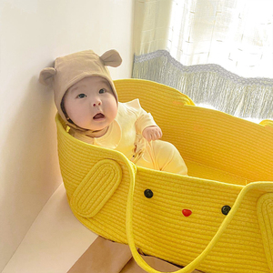 Boho Bassinet Yellow Woven <b>Rope</b> Changing <b>Basket</b> Nursery Cotton <b>Rope</b> Baby Diaper Caddy Organizer - Product Image 4