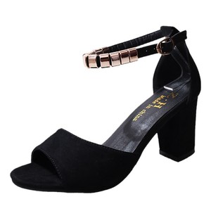 Summer Fashion Versatile Ankle Strap Sandals Plus Size Women's Square Toe Black Thick High Heel Sandals - Product Image 5